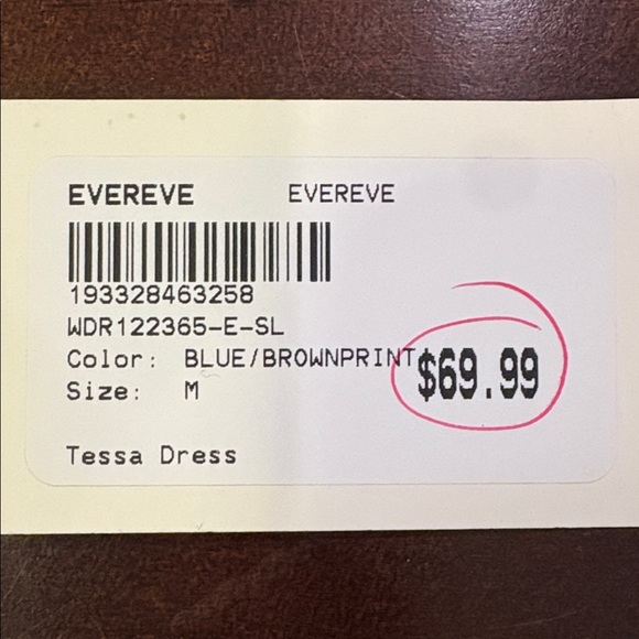 NWT Evereve Tessa Dress Blue/Brown Print. Size: Medium. - Picture 15 of 15